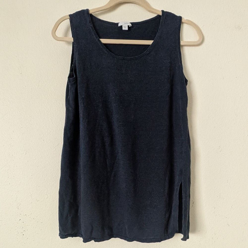J. Jill Pure Jill Linen Blend Knit Tank Sweater, Navy Blue, Size Small